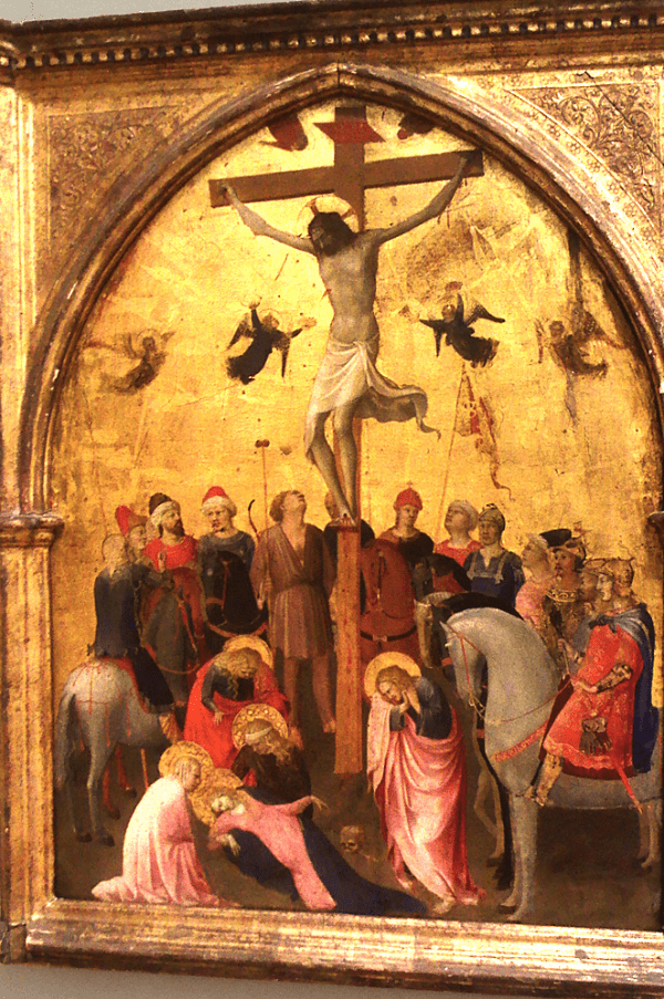 Music Before Easter - image of Christ on the cross on a gold background